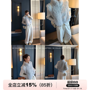 GV大白哥 冰岛叙事 针织拼接环保滩羊毛立领拉链外套设计感上衣女