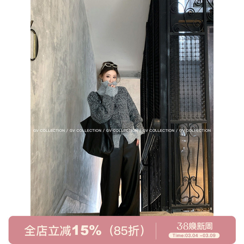 GV大白哥 松弛意式 羊毛大翻领立领两穿混色毛衣开衫冬季新款上衣