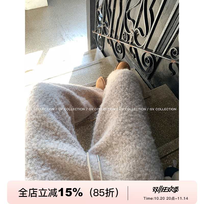 GV大白哥 巨暖一条过冬 加厚50羊毛懒人休闲裤舒适保暖长裤女冬季
