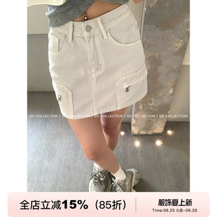 GV大白哥 百搭日常 牛仔直筒水洗短裙裙裤防走光夏季新款裤子女