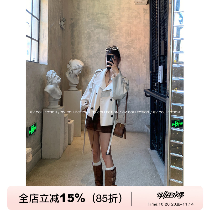 中短款翻领立领两穿风衣外套