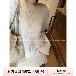 GV大白哥 慵懒清裸 微透羊毛肌理感毛针织衫毛衣秋冬装新款上衣女