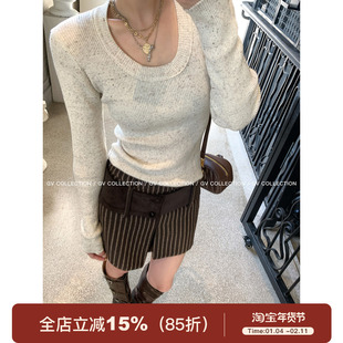 GV大白哥 简约万能系 羊毛星点混色竖条修身针织打底冬季新款上衣