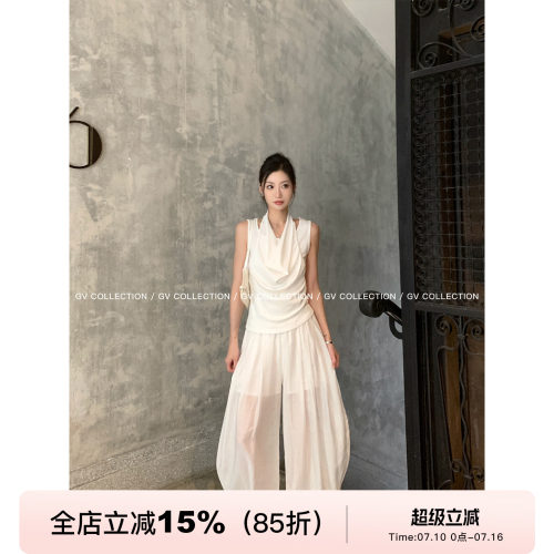假两件荡领设计感无袖背心