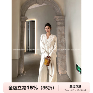GV大白哥 塞纳画廊 亚麻立体刺绣新中式花朵上衣衬衫春夏新款百搭