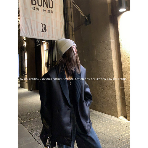 GV大白哥 腔调Kendall 暗黑复古风皮毛一体羊羔毛pu皮衣休闲外套