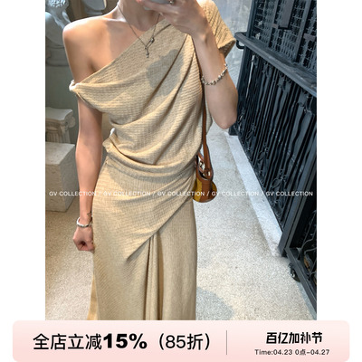 捏褶华夫格肌理嘎上衣半身裙套装