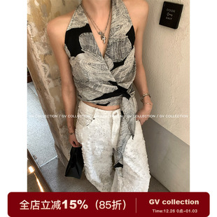 新款 收腰图案V领侧打结上衣背心设计感夏季 女 小众VTG GV大白哥