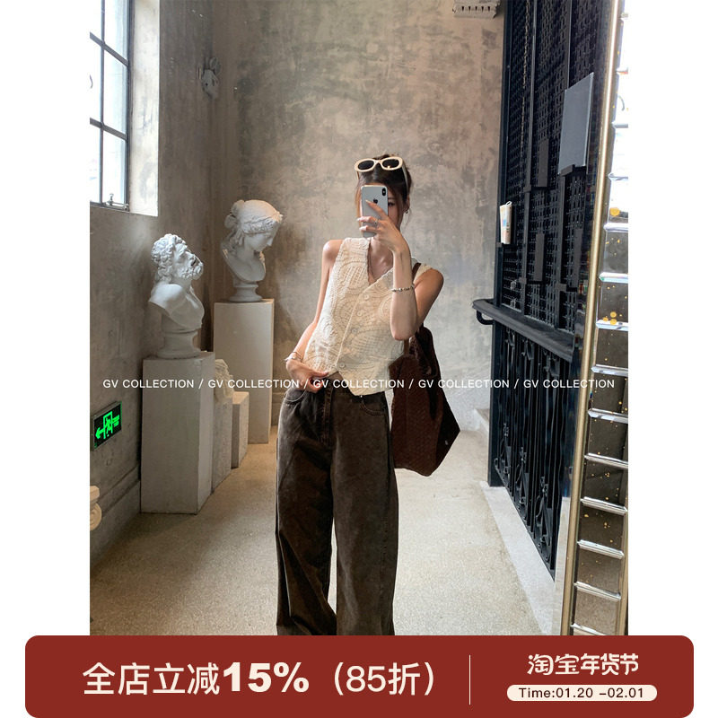 GV大白哥 中古枫棕 重工水洗做旧解构直筒牛仔裤秋季新款裤子女,女装/女士精品,牛仔裤,淘宝优惠券,粉丝福利购,淘宝优惠卷