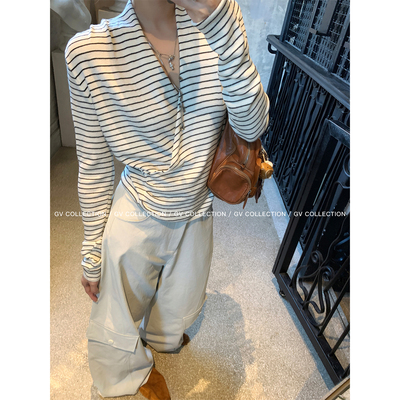 交叉叠领收腰针织上衣