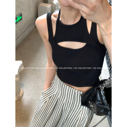 GV大白哥 解构主义 镂空设计感挂脖无袖背心时尚短款修身上衣女夏
