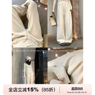 GV大白哥 人手一条 加绒加厚直筒松弛感松紧腰运动休闲裤子秋冬女