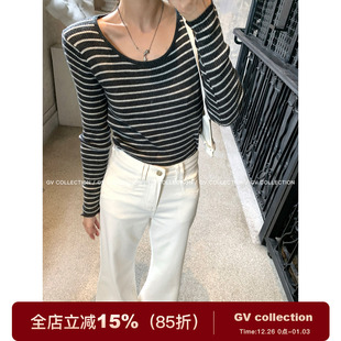 慵懒高级感穿搭 圆领条纹羊毛针织上衣秋季 GV大白哥 万搭闭眼入