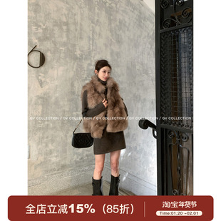 GV大白哥 柔雾定染 立体渐变混色环保狐狸毛马甲外套秋冬新款女