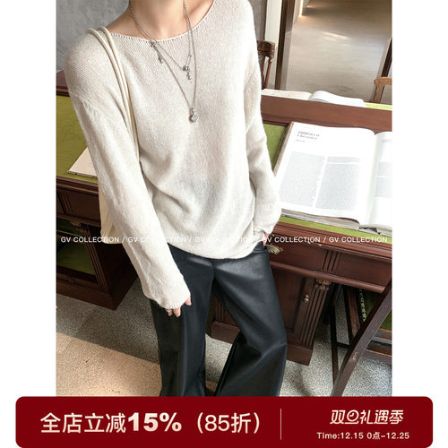 含羊毛圆领宽松打底薄款针织毛衣