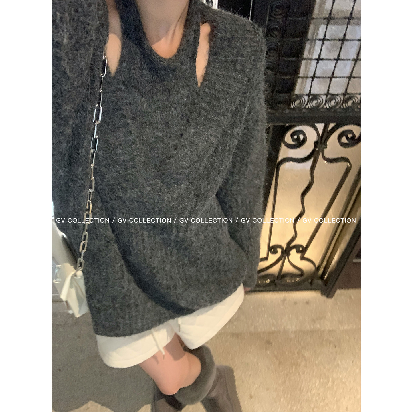 羊毛挂脖背心V领毛衣两件套套装