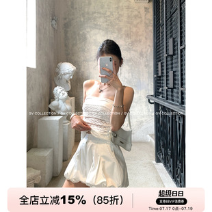 GV大白哥 蓬蓬学院风 短款双纽扣俏皮感层层花苞裤设计感裤子女夏