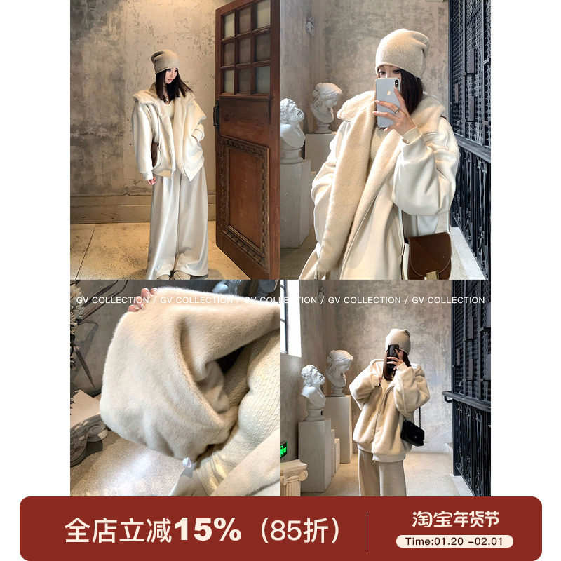 GV大白哥 重磅私线 连帽双面穿加厚环保毛麂皮绒外套秋冬新款女,女装/女士精品,短外套,淘宝优惠券,粉丝福利购,淘宝优惠卷