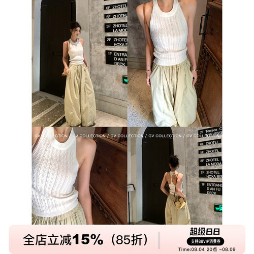 挂脖麻花编织露背设计感背心