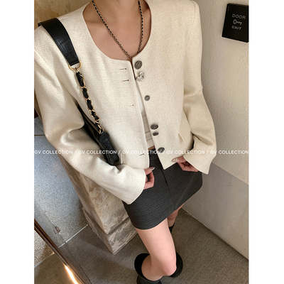 GV大白哥 精致主义 不规则立体扣圆领小香外套直筒廓形休闲上衣女