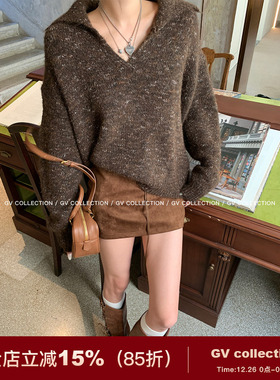 GV大白哥 初秋美拉德 混色针织大翻领毛衣慵懒高级感秋季新款上衣
