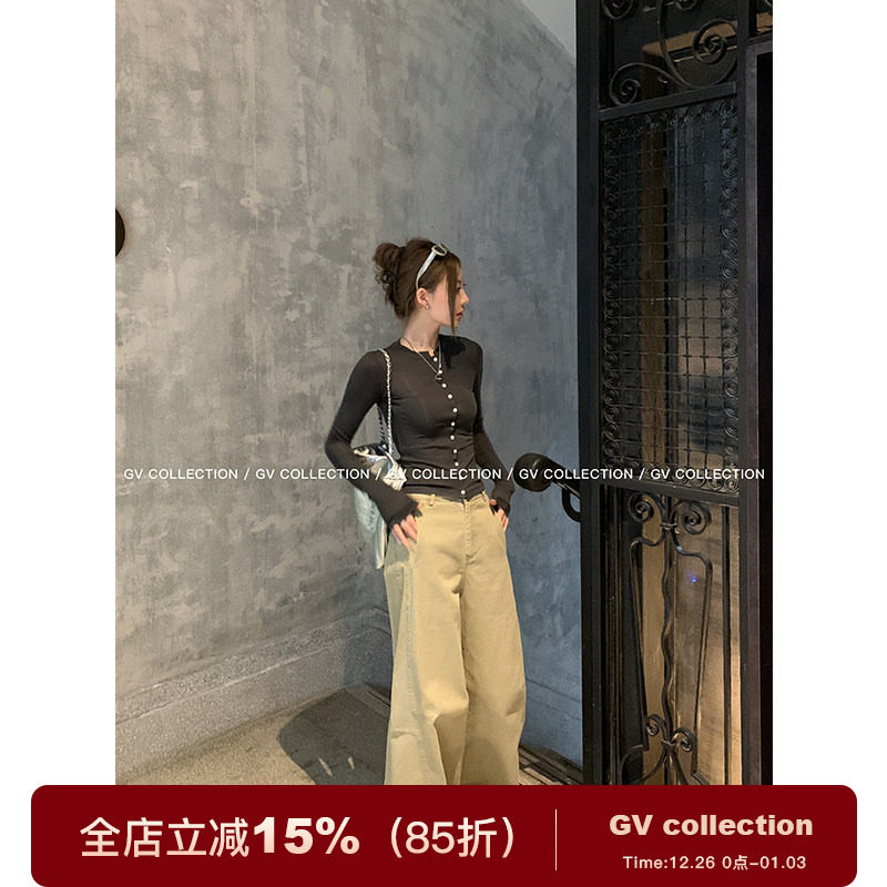 GV大白哥 工装双侧缝 解构卡其牛仔休闲裤通勤风休闲拖地长裤女