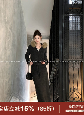 GV大白哥 Kendall套系 磨毛毛领加绒卫衣半裙两件套秋冬新款上衣