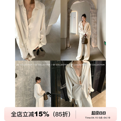 松弛感衬衫休闲裤套装