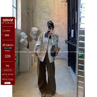 GV大白哥 质感VTG 浅色做旧水洗撞色领牛仔外套秋季新款上衣百搭