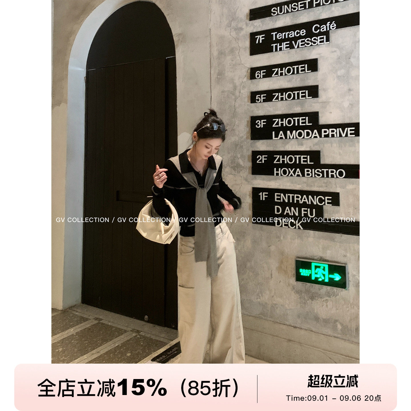 领巾羊毛polo领针织上衣图片