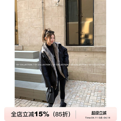 GV大白哥 派克回归 两穿羊羔毛环保狐狸毛派克服保暖外套上衣女冬