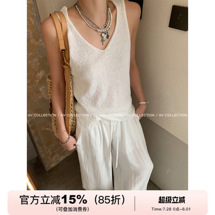 松弛街头 GV大白哥 针织颗粒感V领背心百搭外穿松弛感女夏上衣
