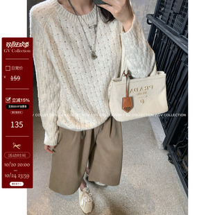 GV大白哥 极简线条 编织华夫格羊毛松弛圆领毛衣秋冬女装新款上衣