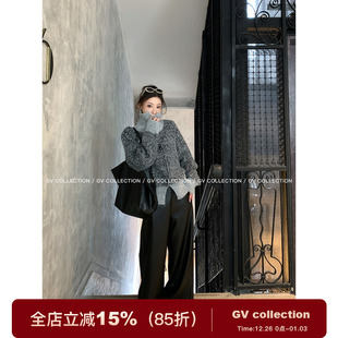 新款 GV大白哥 冬季 羊毛大翻领立领两穿混色毛衣开衫 上衣 松弛意式