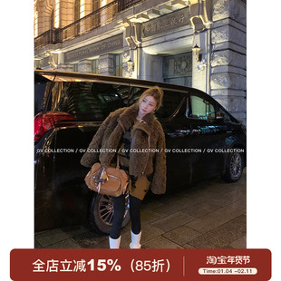 GV大白哥 美式圈圈 复古拼皮领环保毛外套简约风休闲毛绒上衣女