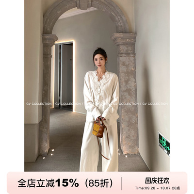 亚麻立体刺绣新中式花朵上衣衬衫