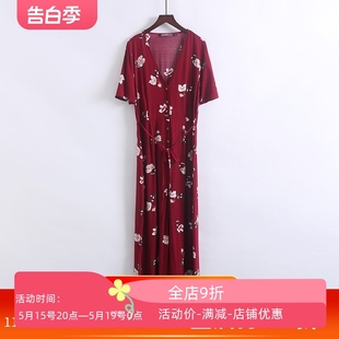 宽松显瘦连体裤 出口欧美 V领碎花舒服质感气质连衣裤 女长款