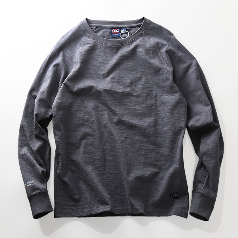 米西小铺复古竹节棉纯色插肩舒适休闲宽松棉质男士长袖T恤