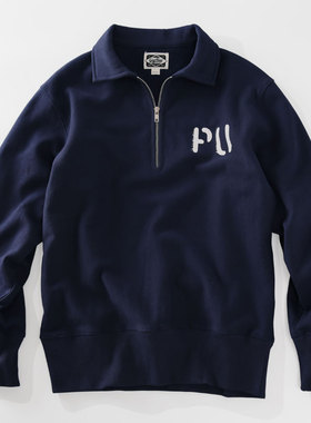 米西小铺日系轻熟风大气简洁加绒薄款印花半拉链翻领套头卫衣外套