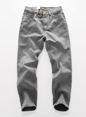 米西四季款复古浅灰色靛染高棉无弹休闲舒适水洗潮男牛仔长裤