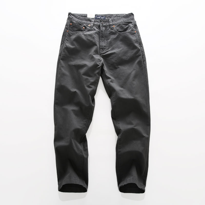 美式休闲简约纯净色舒适全棉四季款水洗微做旧宽松男微直筒长裤