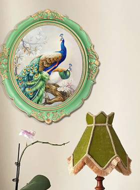 法式马卡龙绿色相框椭圆形装饰画人物花卉组合餐厅小众挂画床头