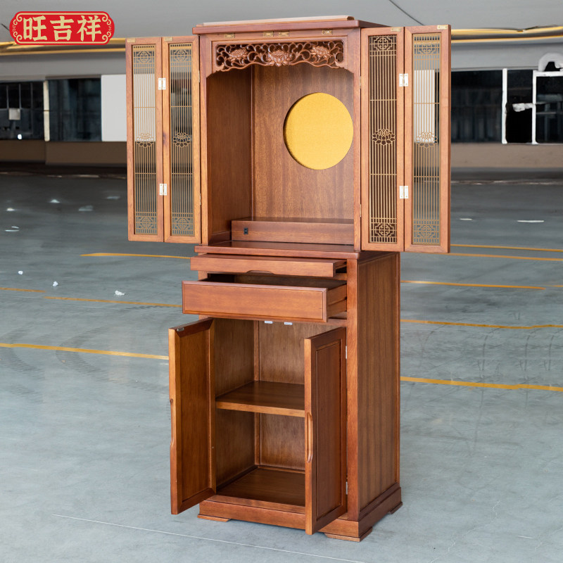 财神爷柜子实木佛龛新中式立柜带门神龛现代供佛柜观音家用供奉柜