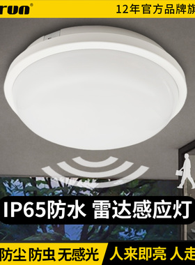 IP65户外防水雷达人体感应吸顶灯LED阳台屋檐阳光房凉亭灯85-265v