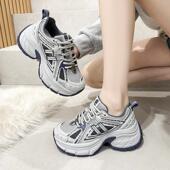 松糕百搭冬加绒内增高运动休闲鞋 真皮超火厚底老爹鞋 女2026春新款