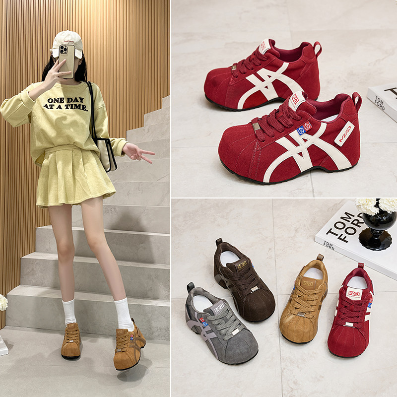 真皮厚底复古老爹鞋女秋冬新款内增高加绒休闲勃肯鞋8cm百搭棉鞋