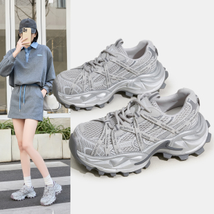 女2026春季 6cm内增高单鞋 新款 运动休闲鞋 百搭时尚 超火厚底老爹鞋