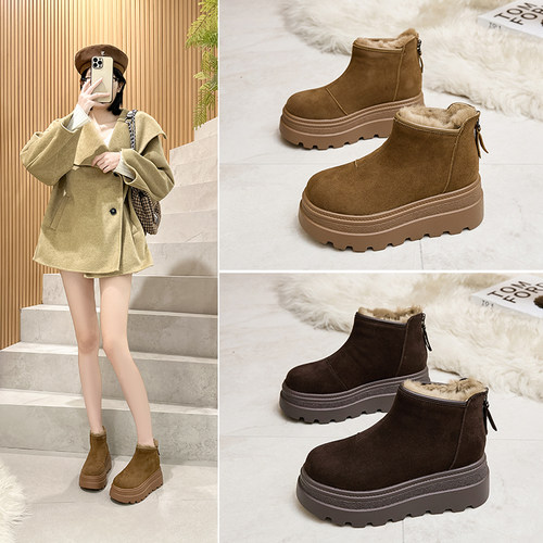 真皮松糕8cm加绒博肯鞋潮雪地靴