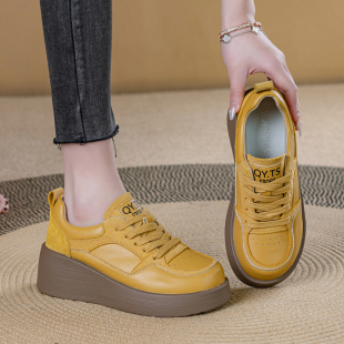 松糕小白鞋 真皮厚底休闲鞋 单鞋 增高7cm隐形百搭运动时尚 女春夏款