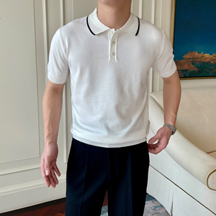 撞色条纹薄款 短袖 轻熟风商务休闲翻领T恤男款 透气polo衫 男士 夏季